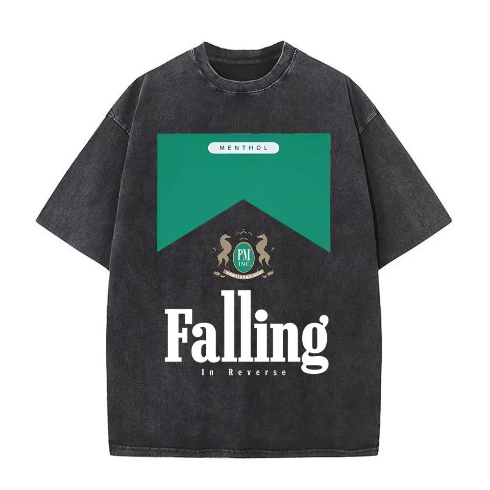 2026 Sommer Mode Trendiges T-Shirt Heißer Verkauf Rockband Falling in Reverse Gewaschenes Vintage T-Shirt Herren Damen Lässig Baumwolle Retro T-Shirt XL blue