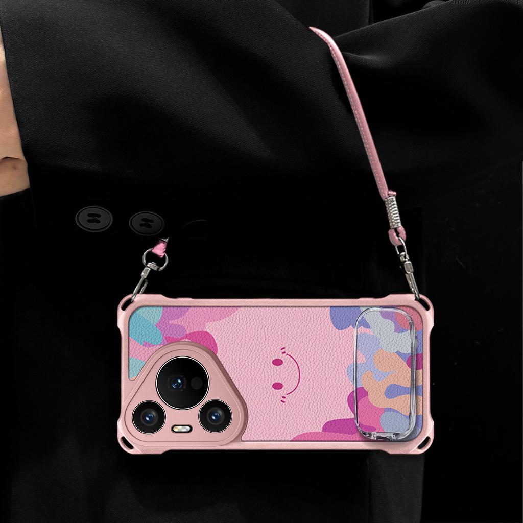 Smiley Face Is Suitable for Huawei P80 Mobile Phone Case P70 Makeup Bracket P60Pro Lanyard P50 Light Luxury P40 Anti-drop Case