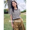 Basic House Women's Striped Round Neck Short Sleeve T-Shirt