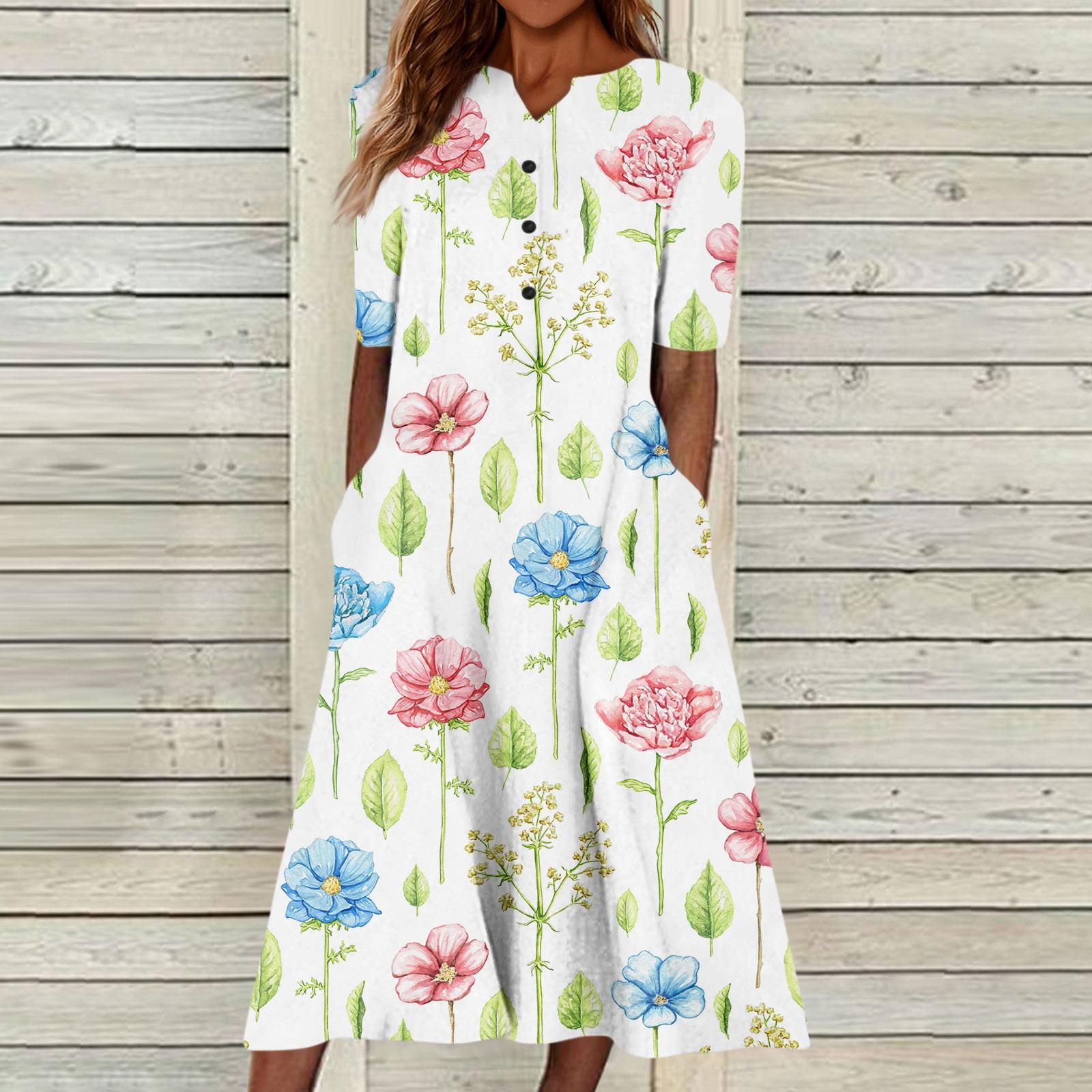 

Женское летнее повседневное модное платье с коротким рукавом и карманом на пуговицах с цветочным принтом XL зелёный