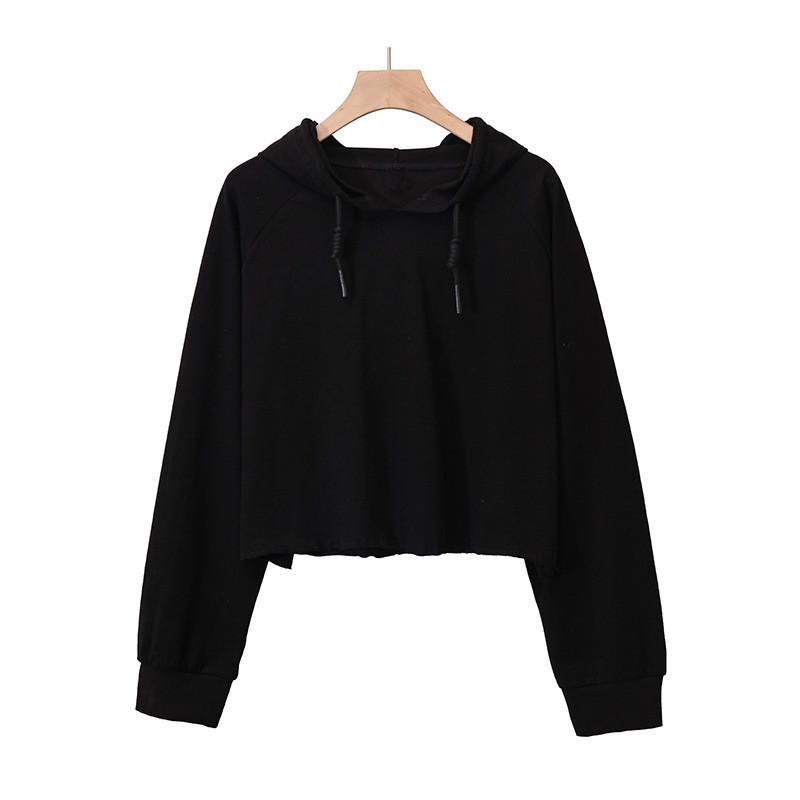 2024 Autumn Women's Loose Solid Color Short Hooded Sweatshirt