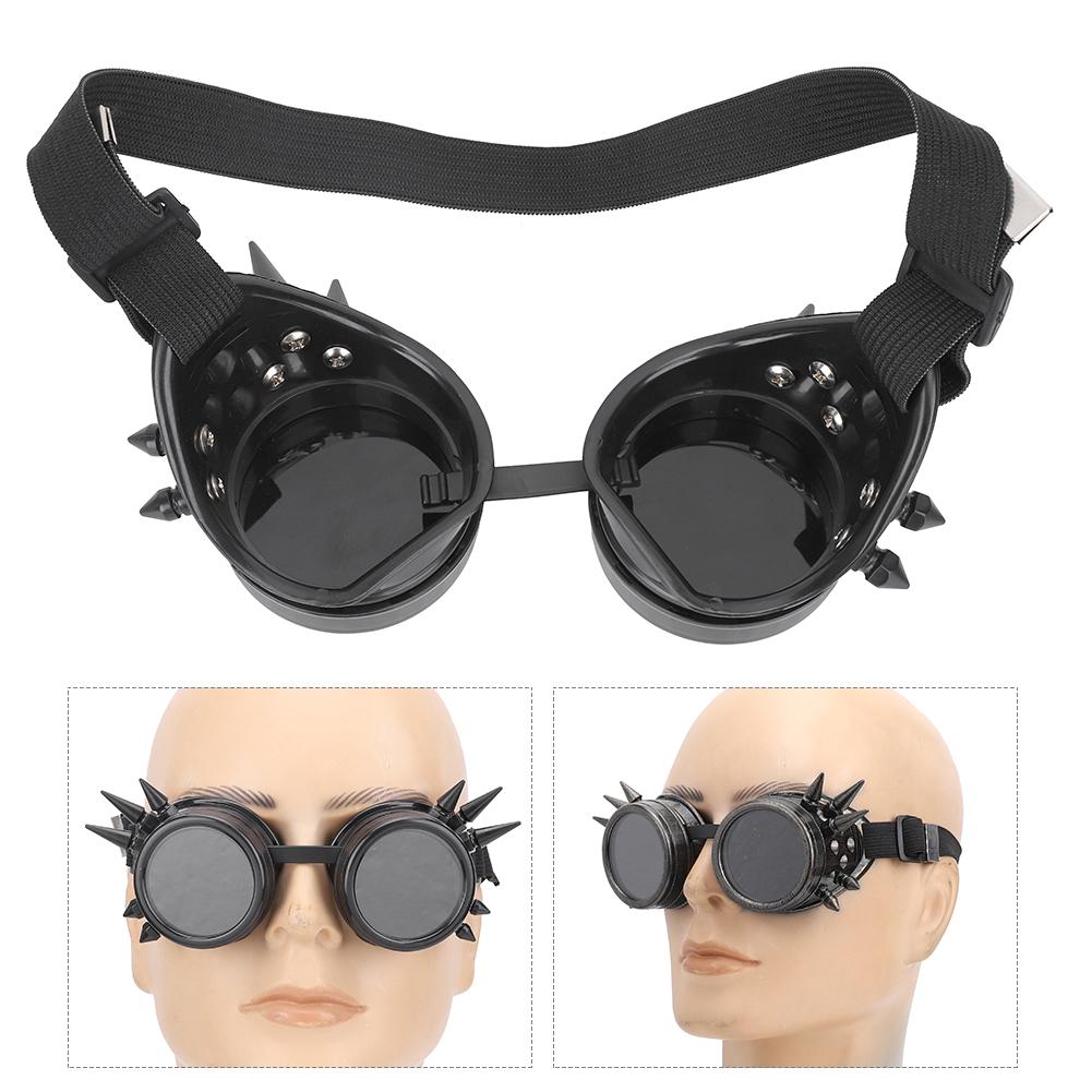 ABS Industrial Vintage Spiked Steampunk Unique Goggles Cycling Glasses Double Layer Windproof SunglassesBlack