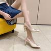 8-Square head patent leather single shoes women's rhinestone square buckle thick heel high heels bag head empty high heel sandals