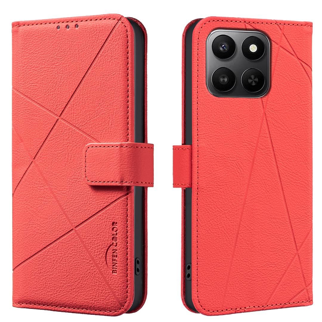 

For Honor X7d 5G/Honor X7d 4G Case BINFEN COLOR BF35 Geometry Imprinted Leather Phone Cover RFID Blocking Wallet Stand