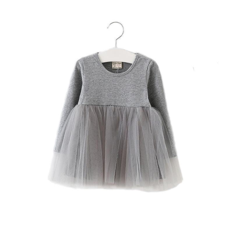 New Spring/Autumn Long Sleeve Cotton Princess Dress for Girls with Mesh and Puffy Design