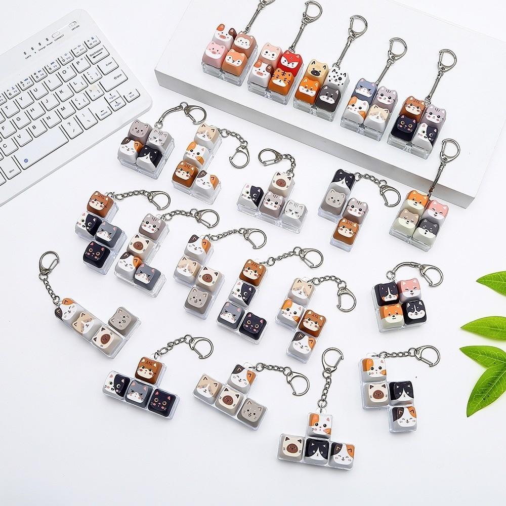Mechanical Fidget Keychain Finger Button Calming Keychain Cat Keyboard Fidget Toy Children Adults