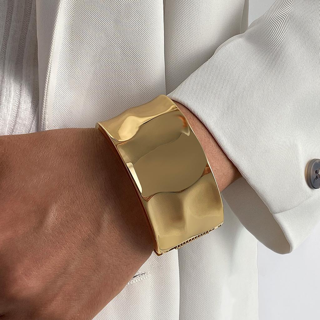 DIEZI 4 Style Fashion Heavy Metal Cuff Wide Bangles Punk Smooth Geometric Gold Silver Color Bangles Women Bracelet Men Jewelry