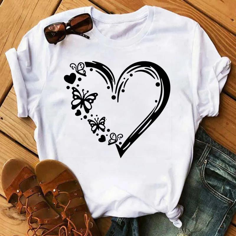 Butterfly Heart Printed T Shirt New Unisex Black T Shirt Harajuku Cute Graphic Tee Shirt Ladies Casual Female Tops Tee