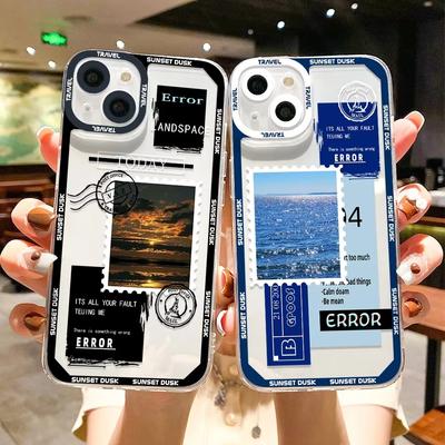 Landscape Stamp Label Phone Case For iPhone 16 15 14 13 12 11 Pro Max XS X XR 7 8 SE Soft Back Cover