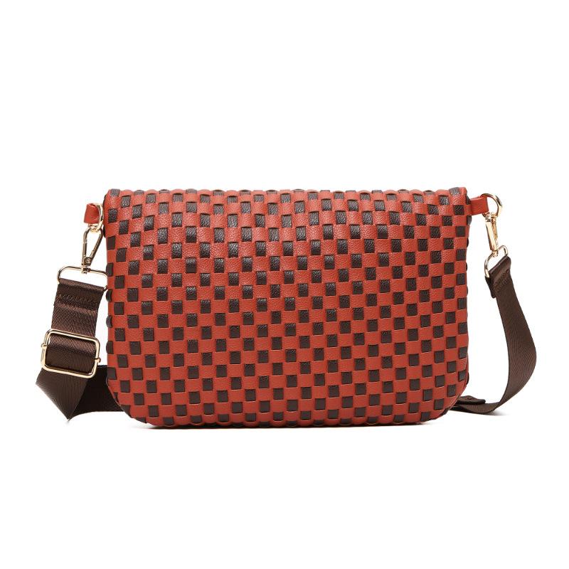 Versatile and Lightweight Single Shoulder Waist Bag with Grid Pattern Woven Mobile Phone Bag, Large Capacity Women's Crossbody Bag