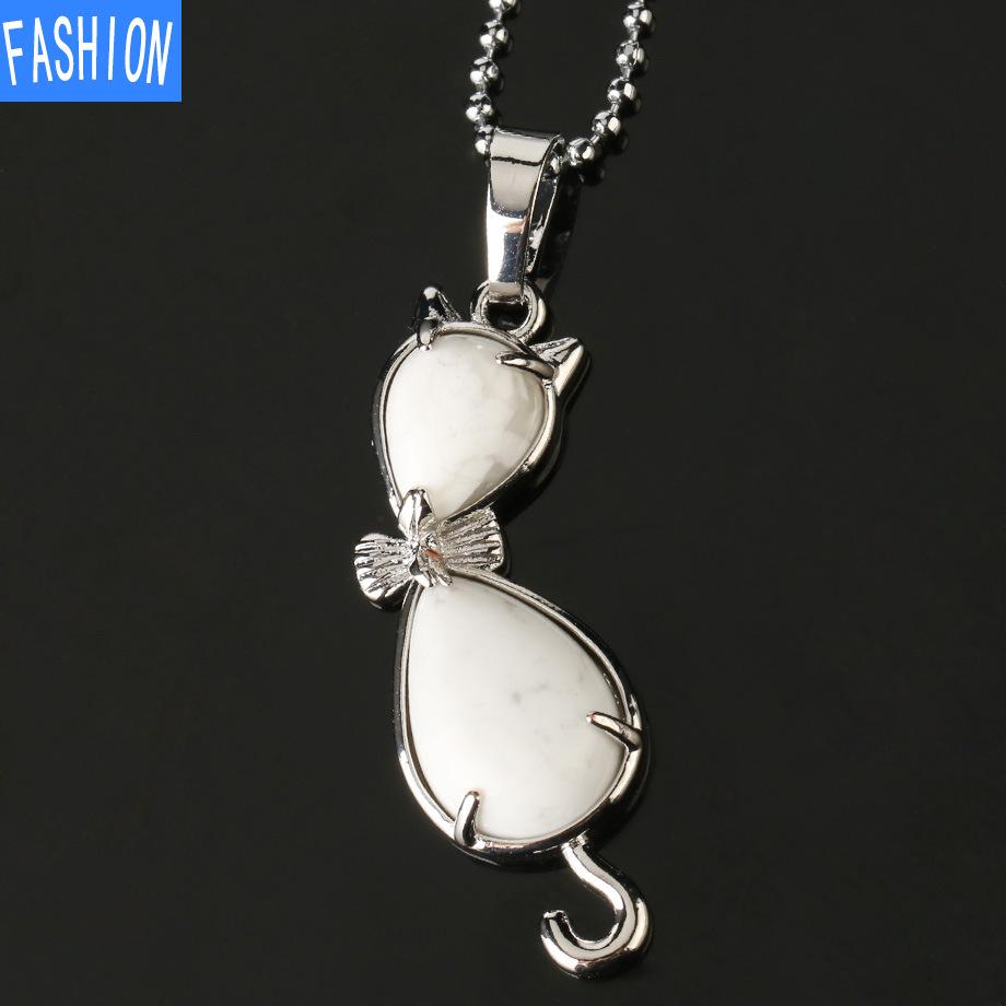 European And American Personality Amethyst Necklace Animal Cat Abstract Inlaid Natural Stone Pendant