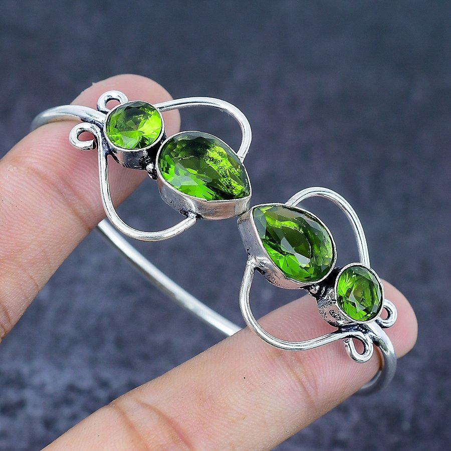 Peridot Gemstone Handmade 925 Sterling Silver Cuff Bangle Adjustable U4O11