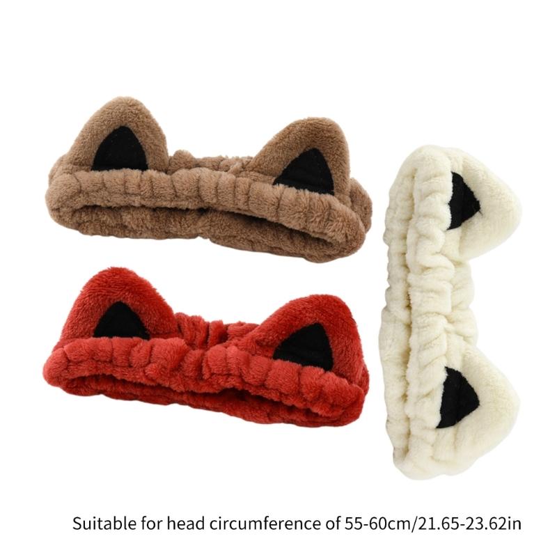 Elastic Women Shower Hairband Face Washing Headband Cute Kitten Plush Face Wash Hairband Home Makeup Headband