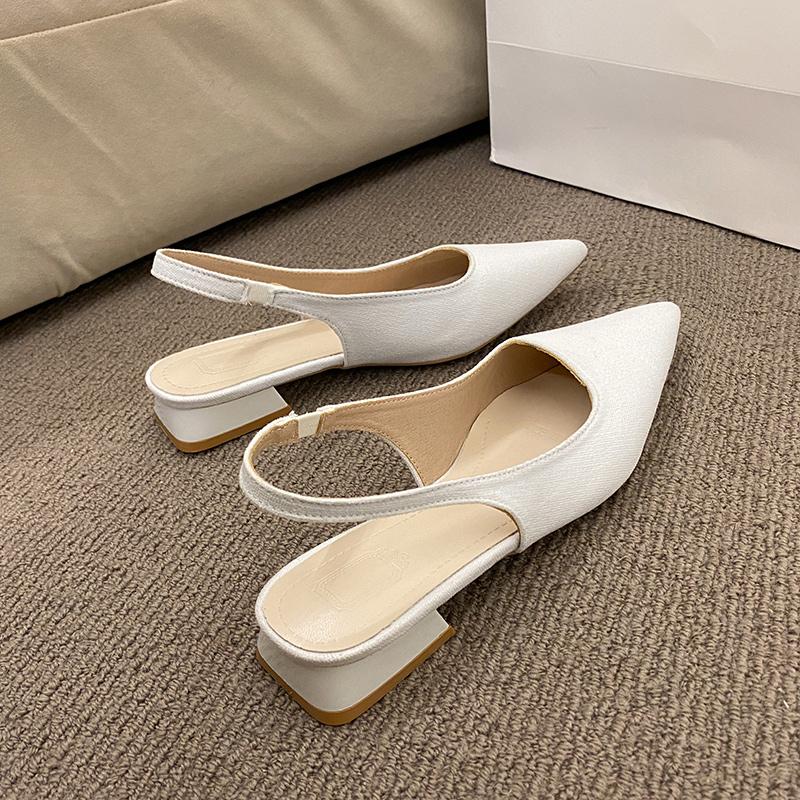 fashion Summer Women's New Sexy Pointed Retro Solid Color High Heels PU Leather Outdoor Banquet Party Women's Sandals Large Size