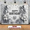 2D Silver White Happy Birthday Backdrop Banner Party Decor