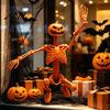 Pumpkin Skull Prop 40cm Head Skeleton for Halloween Decoration, Movable Joint Spooky Party Supplies Figurine with Hanging Lanyard, Festive Statue