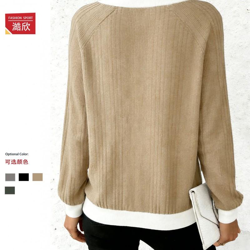 Womens Knit Sweater Round Neck Loose Fit Long Sleeve Pullover Slim Solid Color Fall Winter Top