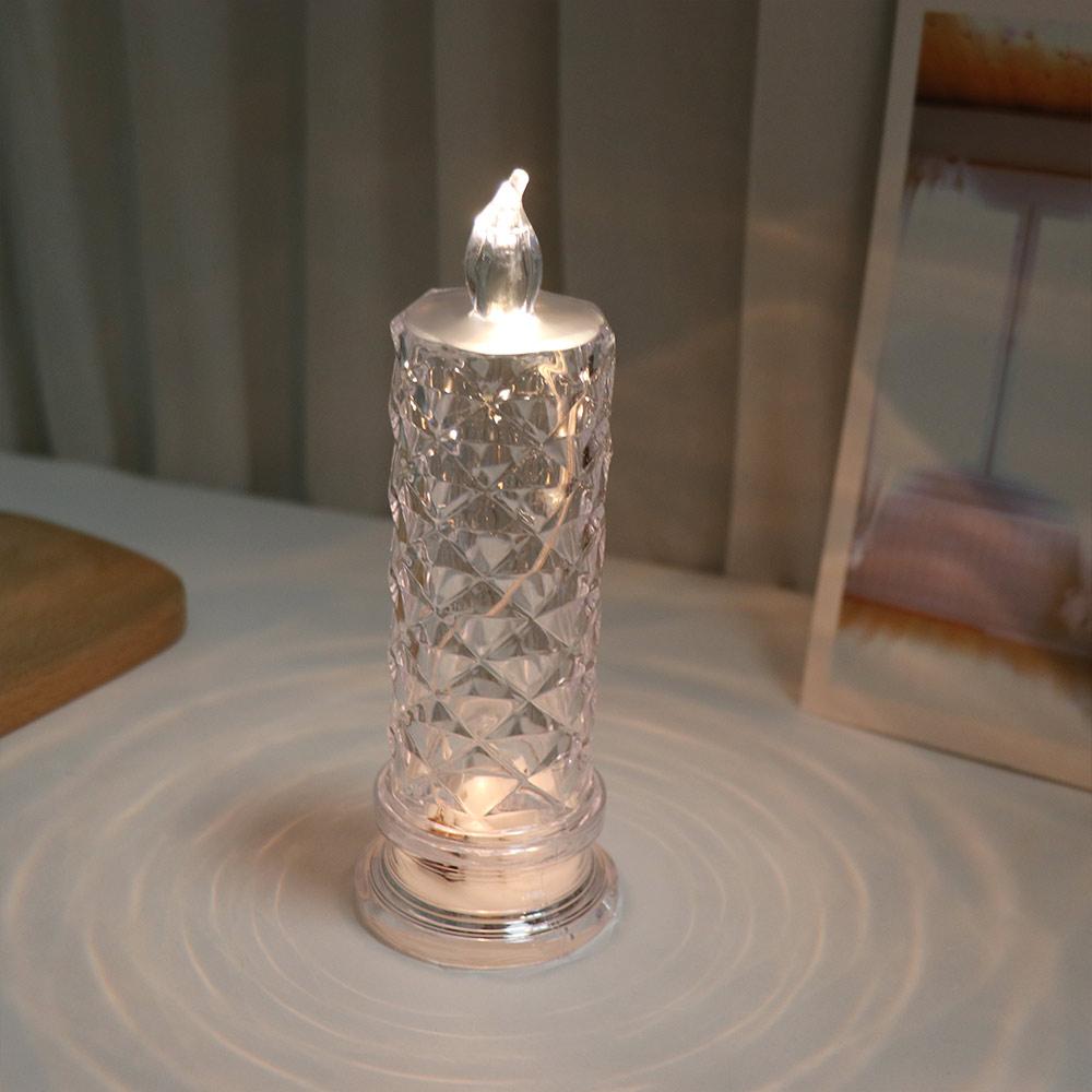 2Pcs Rose Projection Crystal LED Candle Light Flameless Electric Candles  Party Decoration