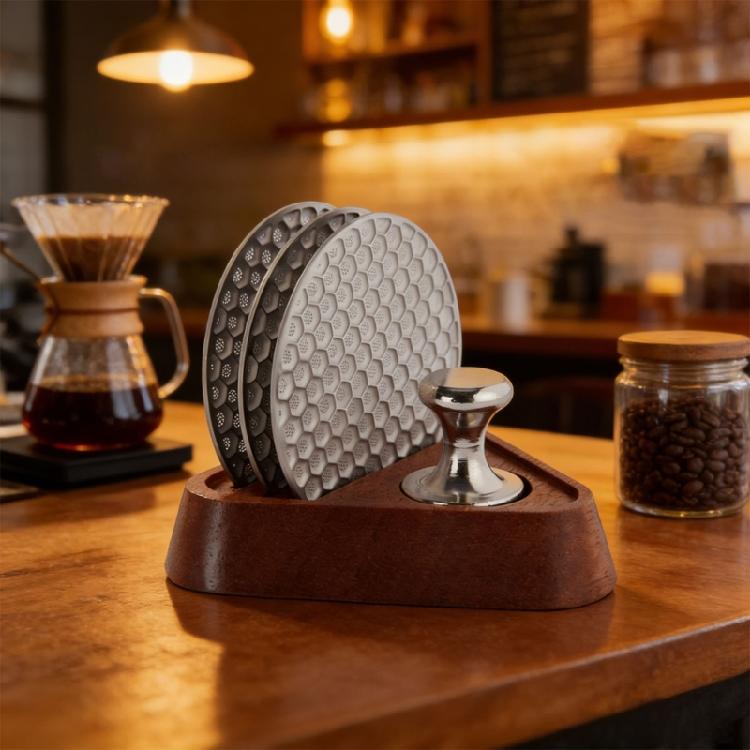 3 balení 53,5 mm sítko na espresso z nerezové oceli Kávový filtr se sítkem a magnety Extractor a dřevěný stojan