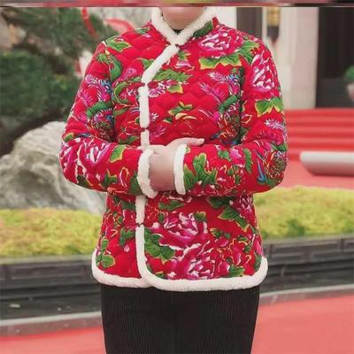 2024 Damen-Baumwolljacke mit Blumenmuster im chinesischen Stil: Dickes Button-Up-Design für Herbst und Winter