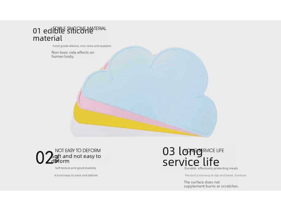 Nordisches Kinder-Tischset und Esstablett aus Silikon in Wolkenform