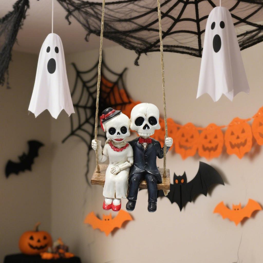 Halloween Skeleton Couple Swinging Resin Pendant Outdoor Courtyard Bonsai Home Decoration Set