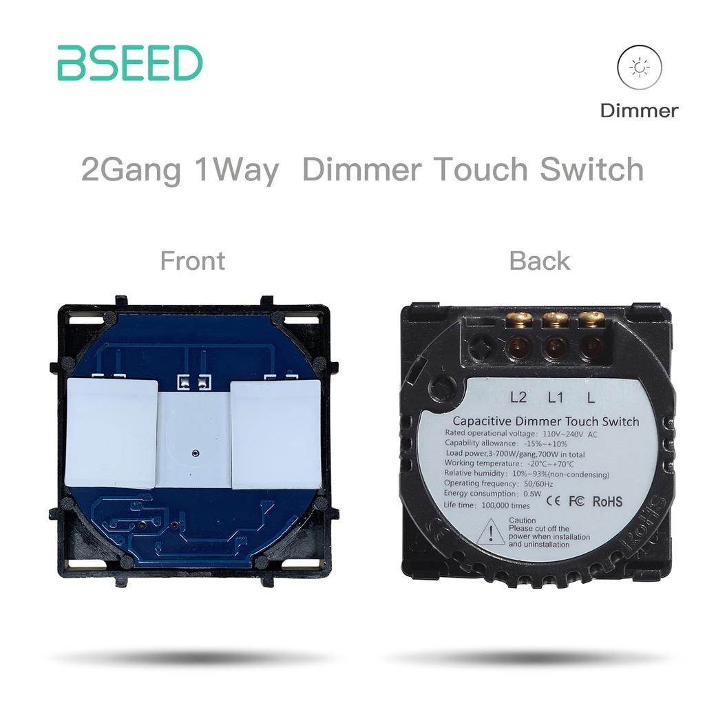 BSEED Wall Touch Switch 1/2/3Gang 1/2Way Light Switch Dimmer Function Parts Glass Panel Frames EU Wall Sockets DIY Parts Only
