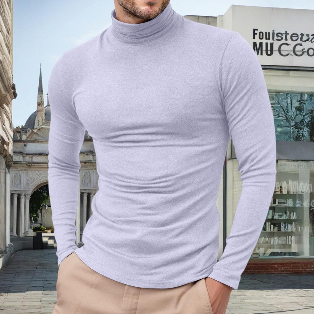 Mens Lightweight Slim Fit Turtleneck Pullover Casual Long Sleeve