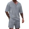Men's V-neck Jacquard Casual Shirt & Shorts Set - Solid Color, Short-sleeve, Versatile