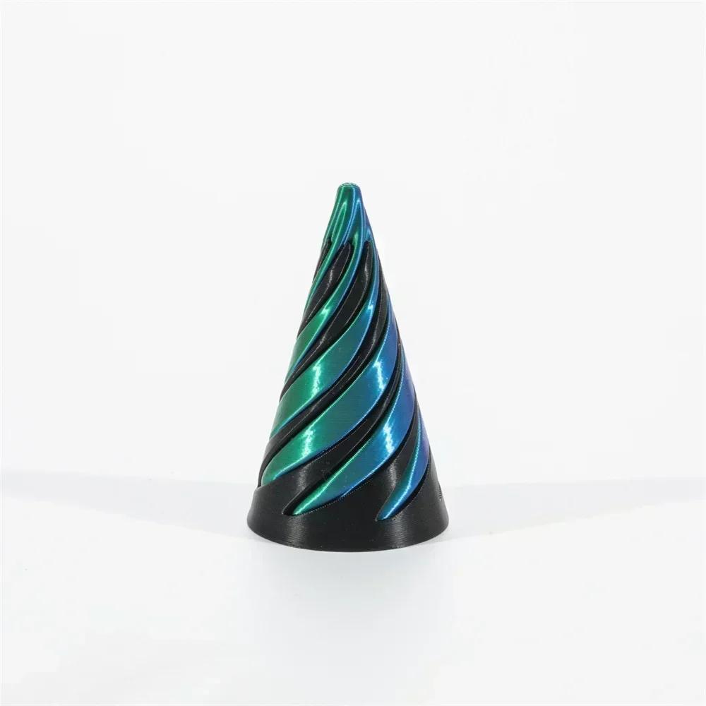 3DPrinted Spiral Cone Pyramid Passthrough Sculpture Vortex Illusion Cone Toy, Mini Spiral Ornament,Stress Relief Desk Decoration