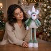 Standing Stretchy Christmas Doll with Striped Santa and Snowman, Green Long-Legged Plush Figure for Hotel Window Display