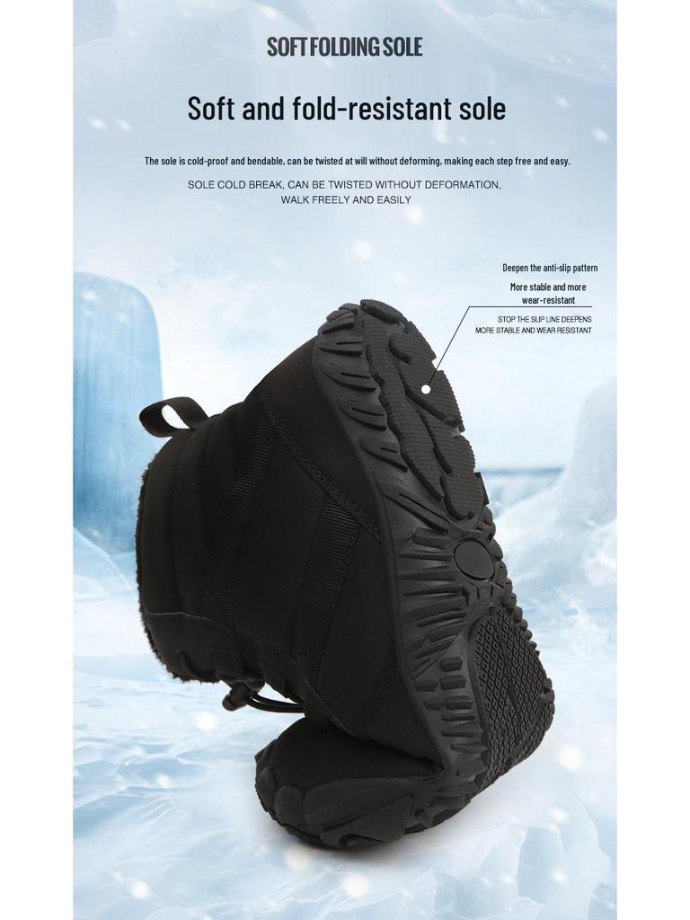 Men's and Women's Winter Non-slip Waterproof Snow Boots with Thick Sole and Plus Velvet Lining