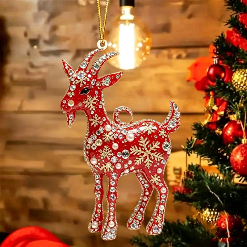 Acrylic Chinese Zodiac Goat Hanging Ornament Auspicious Red Gold Design For Spring Festival New Year Home Decoration