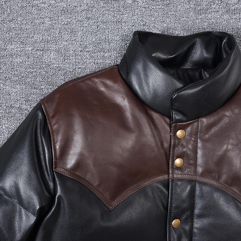 Thick Men Cowhide Leather Jacket Warm Genuine Cow Leather Duck Down Coat For -25~0 Degree Winter Clothing