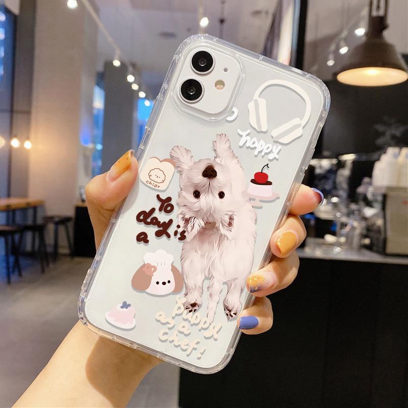 Cute Kawaii Cat Dog Sticker Phone Case for iPhone 17 16 15 14 13 12 11 Pro Max Plus Korean Style Shockproof Clear Soft TPU Cover