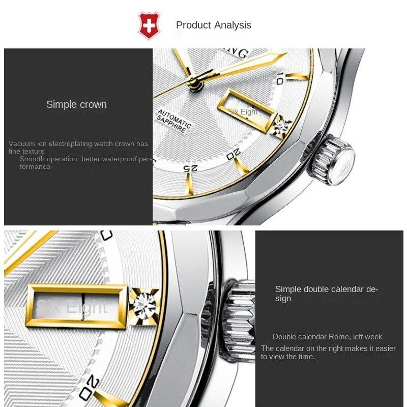 AILANG Montre mécanique entièrement automatique pour hommes Montre pour hommes Mode Double Calendrier Pierre Acier Montre étanche