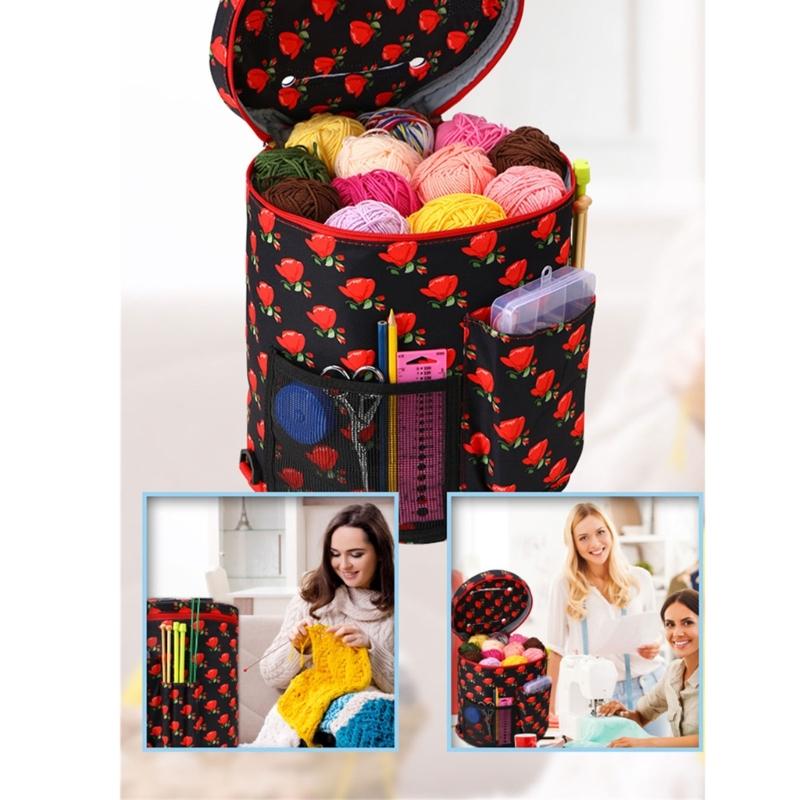 Knitting Tote Bag Crochet Bag Yarn Storage Bag with Compartments for Crochet Hooks, Knitting Needle and Accessories