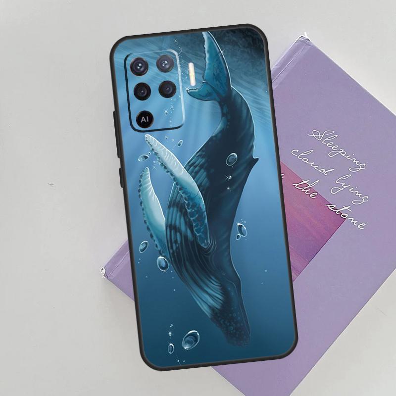 Beautiful Blue Whale Painting Case For Oppo A15 A16 A17 A52 A72 A76 A96 A74 A94 A53 A54S A57S A58 A78 A98 A77 Phone Cover
