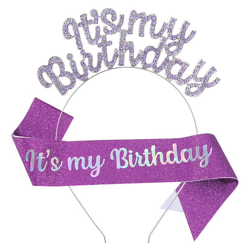 New Birthday Headband Shoulder Strap Etiquette Belt Set IT'S MY BIRTHDAY Women's Headdress Hair Accessories Party