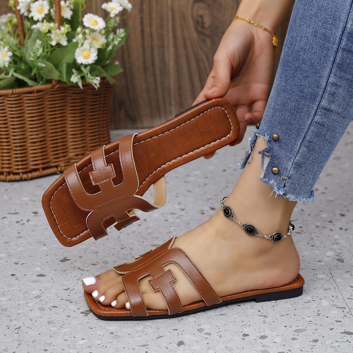 Модная женская обувь тапочки больших размеров на плоской подошве домашние сандалии лето — фото 3