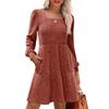 Womens  Square Neck Long Sleeve Dress Casual  Knit Dress With Pockets