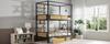 Bunk Bed, Iron + MDF, Double Shelf Board On the Side, Storage Space Under Bed, Bed Curtain Can Be Attached To Upper Bed, Black + Natural, 90x200cm