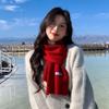 Winter 2025 Women's High-End Korean Style Red Knitted Wool Scarf