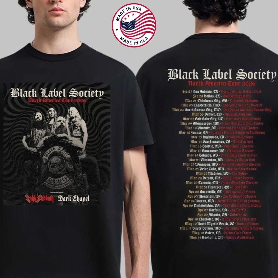 Black Label Society North America Tour 2026 Dates Two Sided Unisex TShirt Unisex T-Shirt XL