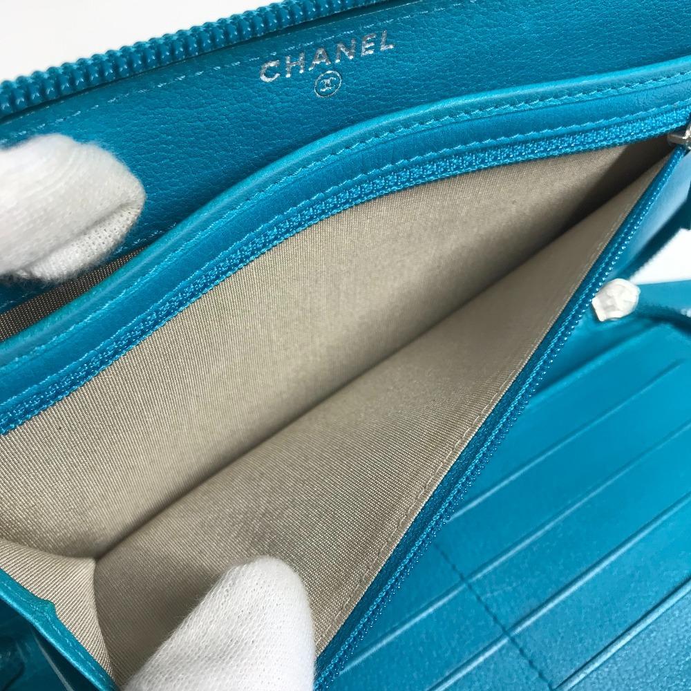 CHANEL Camellia CC CC Mark Zip Around Long Wallet Long Wallet Leather blue