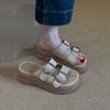 Casual version~ Soft skin open-toed slippers women's muffin thick-bottomed versatile French belt buckle cool slippers