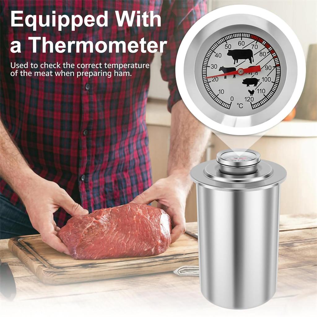 Stainless Steel Ham Maker Meat Press Cooker Deli Meat Press Mold with Thermometer for Pork Poultry Cooking Kitchen Accessories