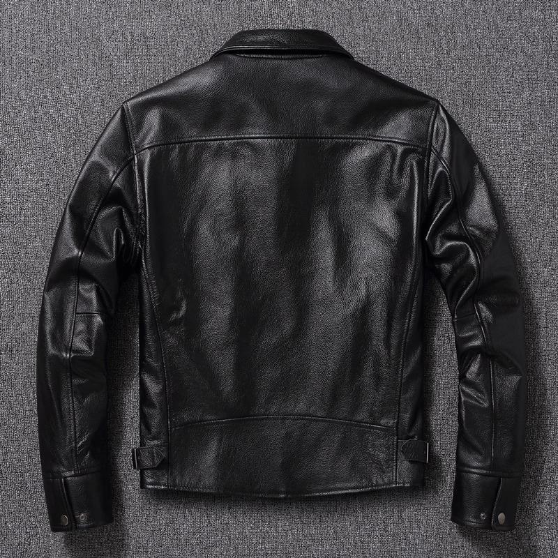 Chinese Size Men Genuine Leather Jacket Natural Cowhide Short Slim Turn Down Collar Men's Leather Jacket Spring Autumn