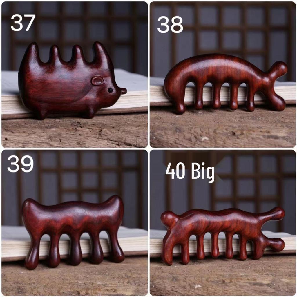 Rhinoceros Horn Rosewood Massage Comb with Round Head & Five Teeth