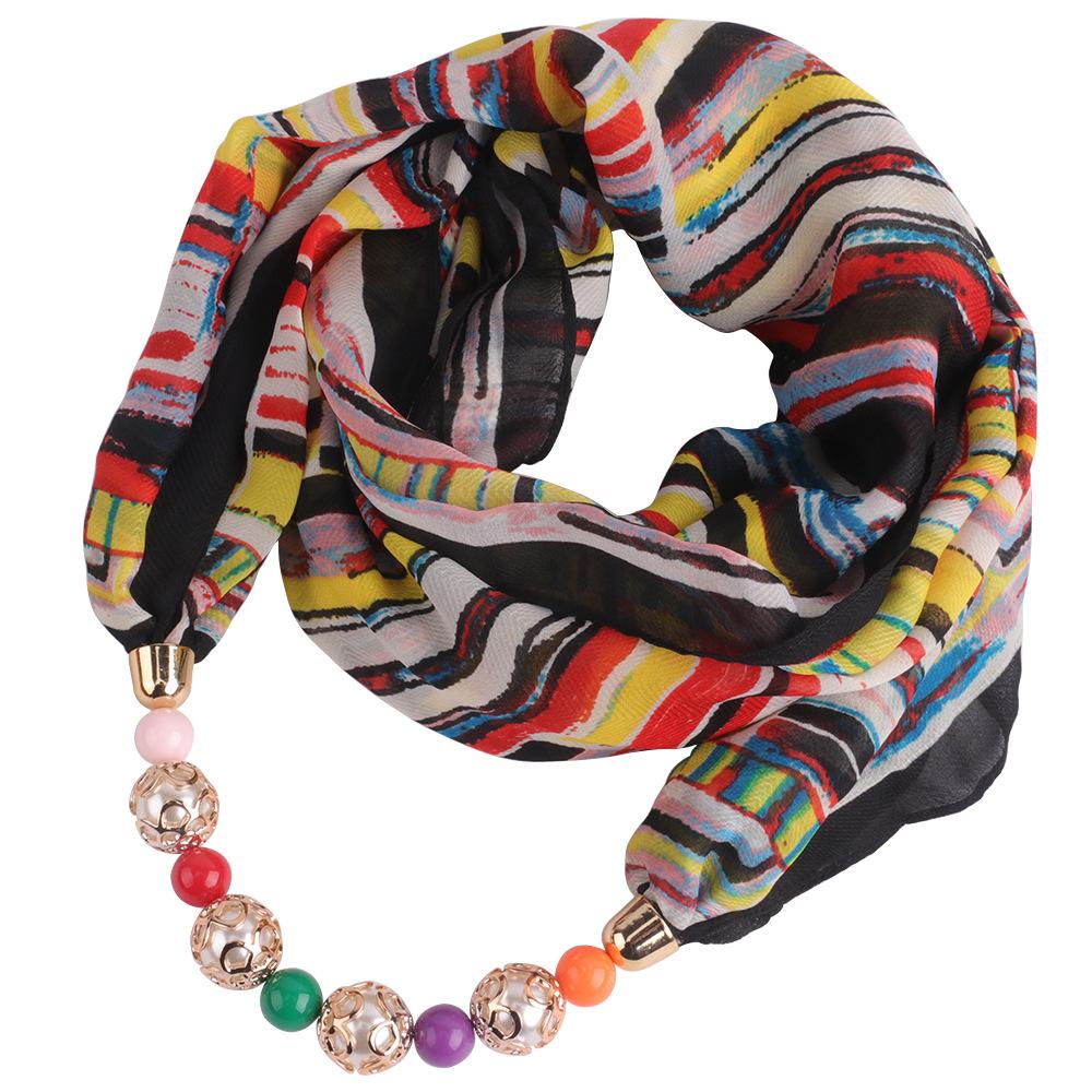Chiffon Scarf Spring and Summer Women's Pearl Necklace Pendant Scarf Rainbow Scarf Clothing Accessories Scarf